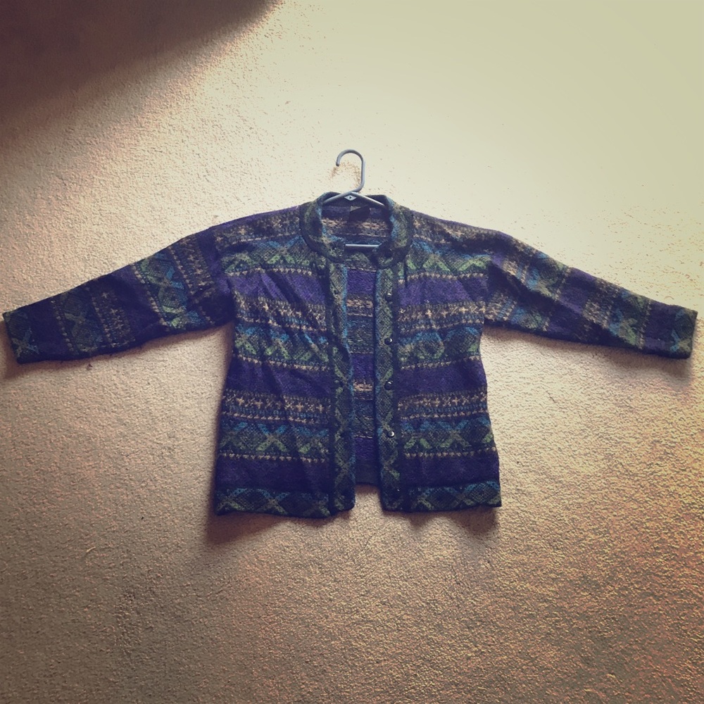 hippie alpaca button up tribal patterned sweater
